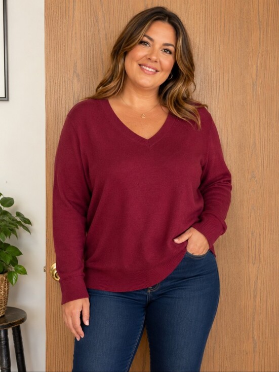 Vince Camuto Sweaters - Vince Camuto V-Neck Cozy Women's Sweater in Burgundy